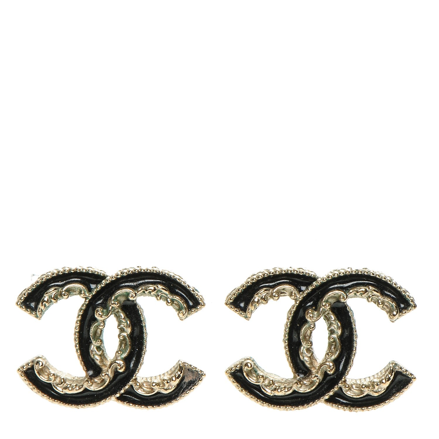 Chanel Enamel CC Baroque Earrings Black Gold 1 of 6