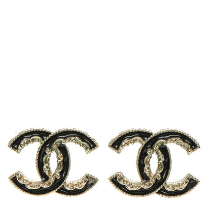Chanel Enamel CC Baroque Earrings Black Gold 1 of 6