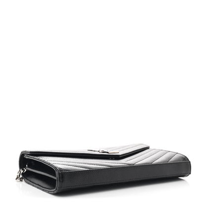 Saint Laurent Grain De Poudre Matelasse Chevron Monogram Chain Wallet Black 4 of 12