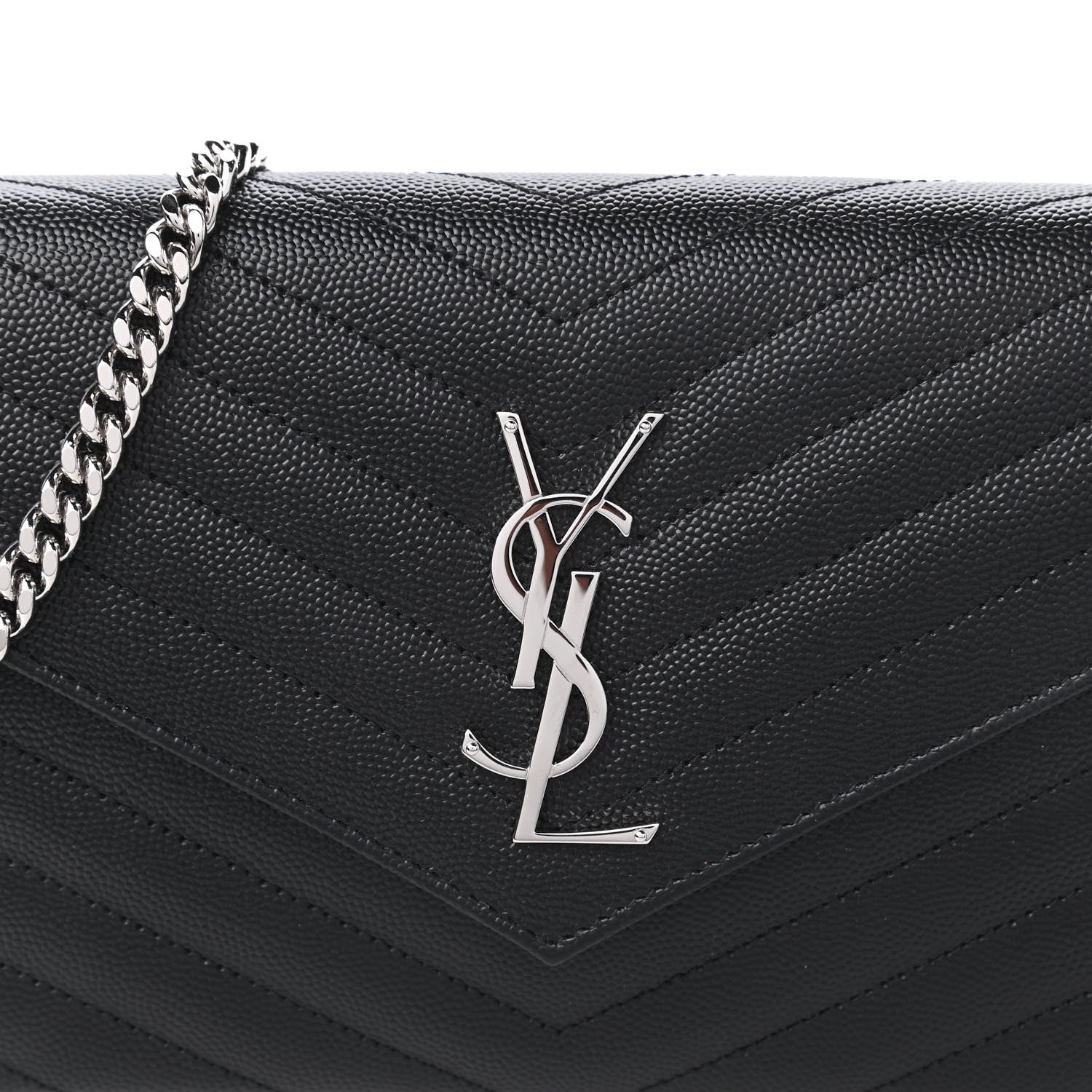 Saint Laurent Grain De Poudre Matelasse Chevron Monogram Chain Wallet Black 10 of 10