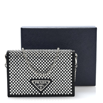 Prada Satin Crystal Metal Triangle Logo Card Holder With Strap Cristal 10 of 10