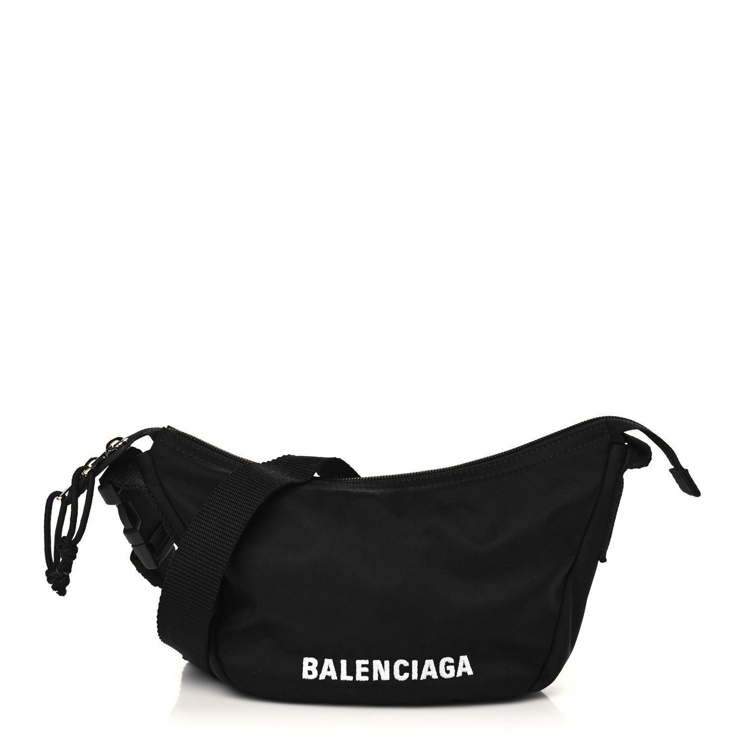 Balenciaga Recycled Sport Nylon Logo Embroidered Wheel Sling Bag Black White 1 of 5