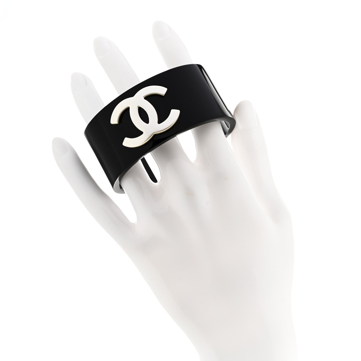 Chanel Resin CC Cuff Bracelet Pearly White Black 2 of 5