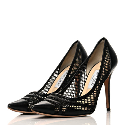 Jimmy Choo Mesh Calfskin Pointy Toe Romy 100 Pumps 39 Black 3 of 7