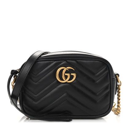 Gucci Calfskin Matelasse Mini GG Marmont Chain Shoulder Bag Black 1 of 9