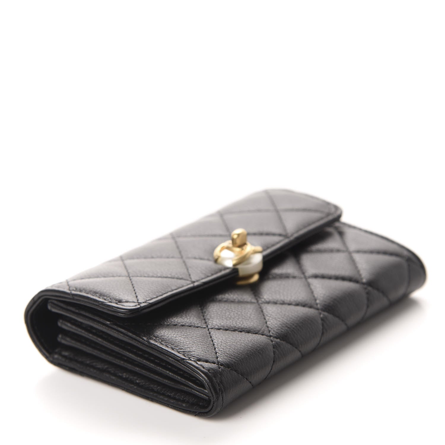 Chanel Calfskin Quilted Pearl CC Medium Flap Wallet Black 4 of 9