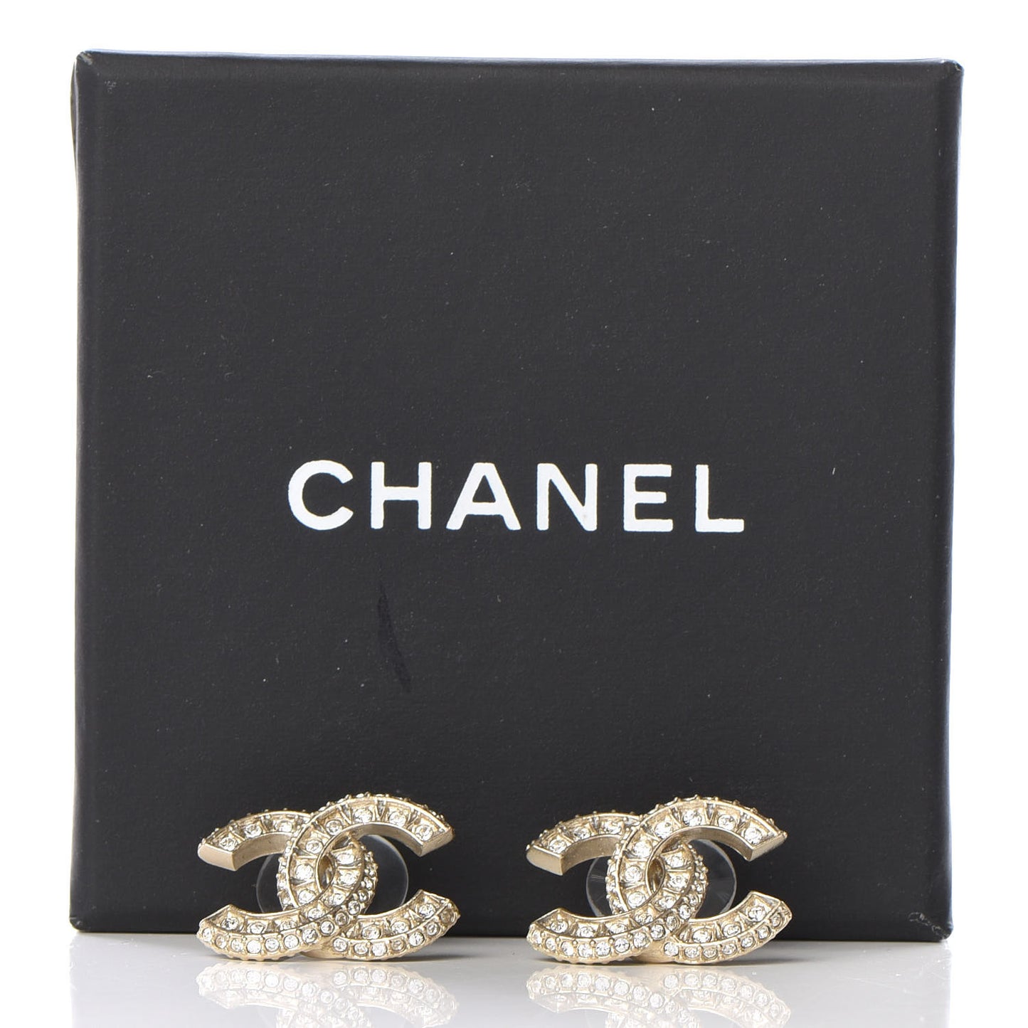 Crystal Textured CC Earrings Gold