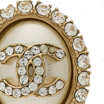 Chanel Crystal Enamel CC Round Earrings Light Gold White 5 of 5