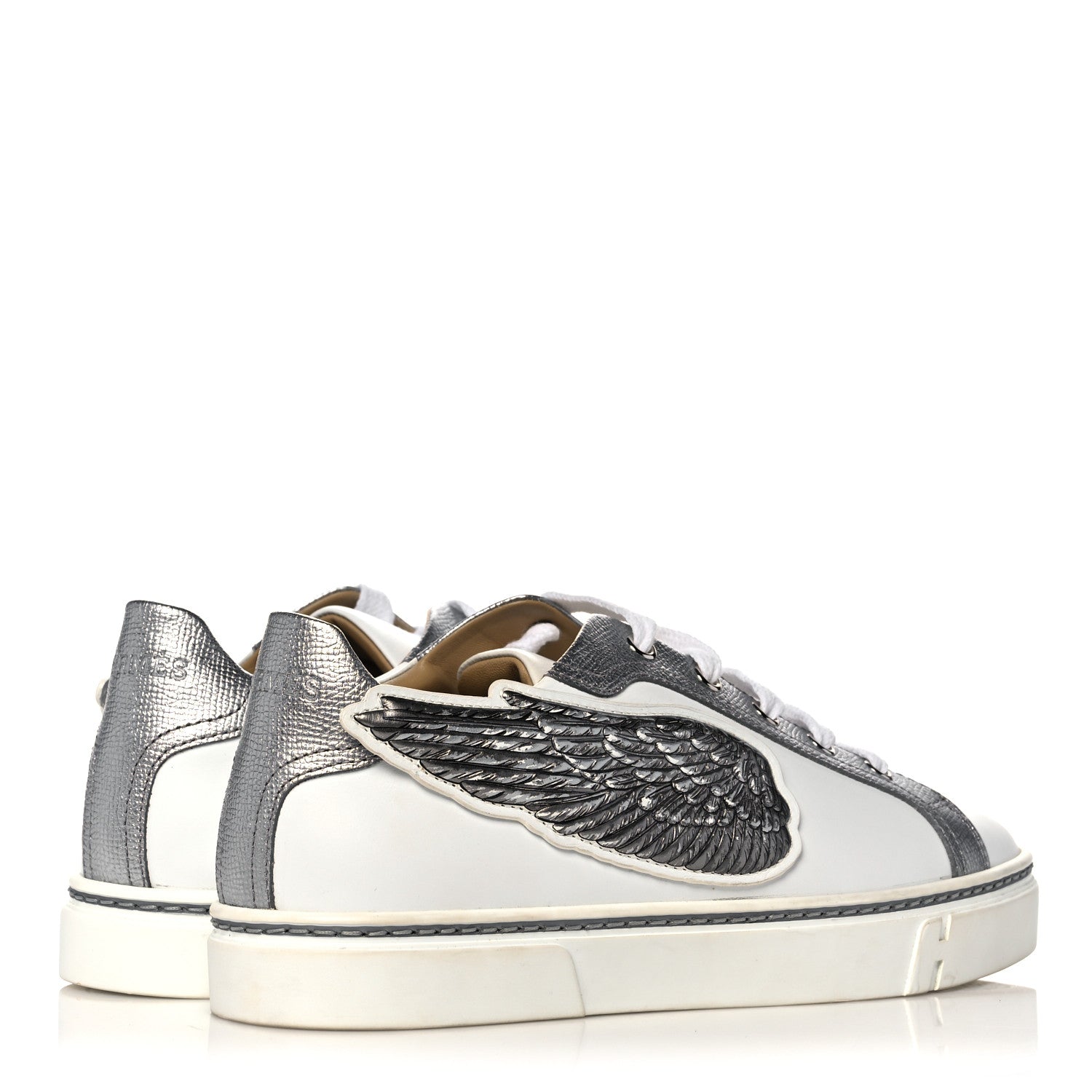 Hermes Calfskin Epsom Womens Velvet Sneakers 37 White Silver 4 of 11