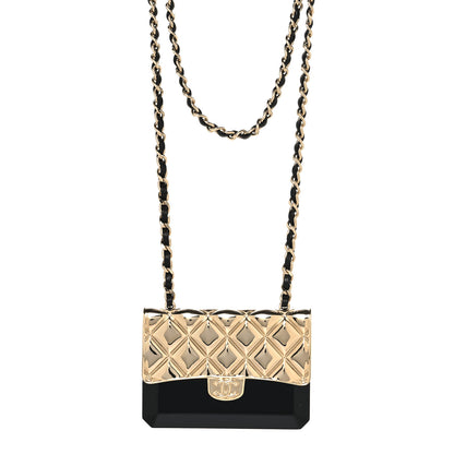 Chanel Metal Resin Lambskin Flap Bag Long Necklace Gold Black 1 of 5