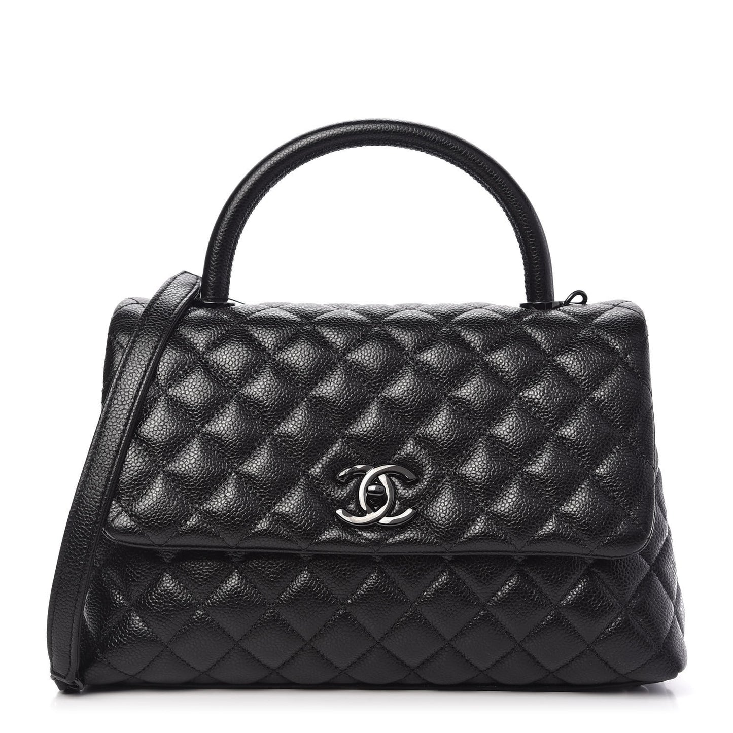Caviar Quilted Small Coco Handle Flap So Black