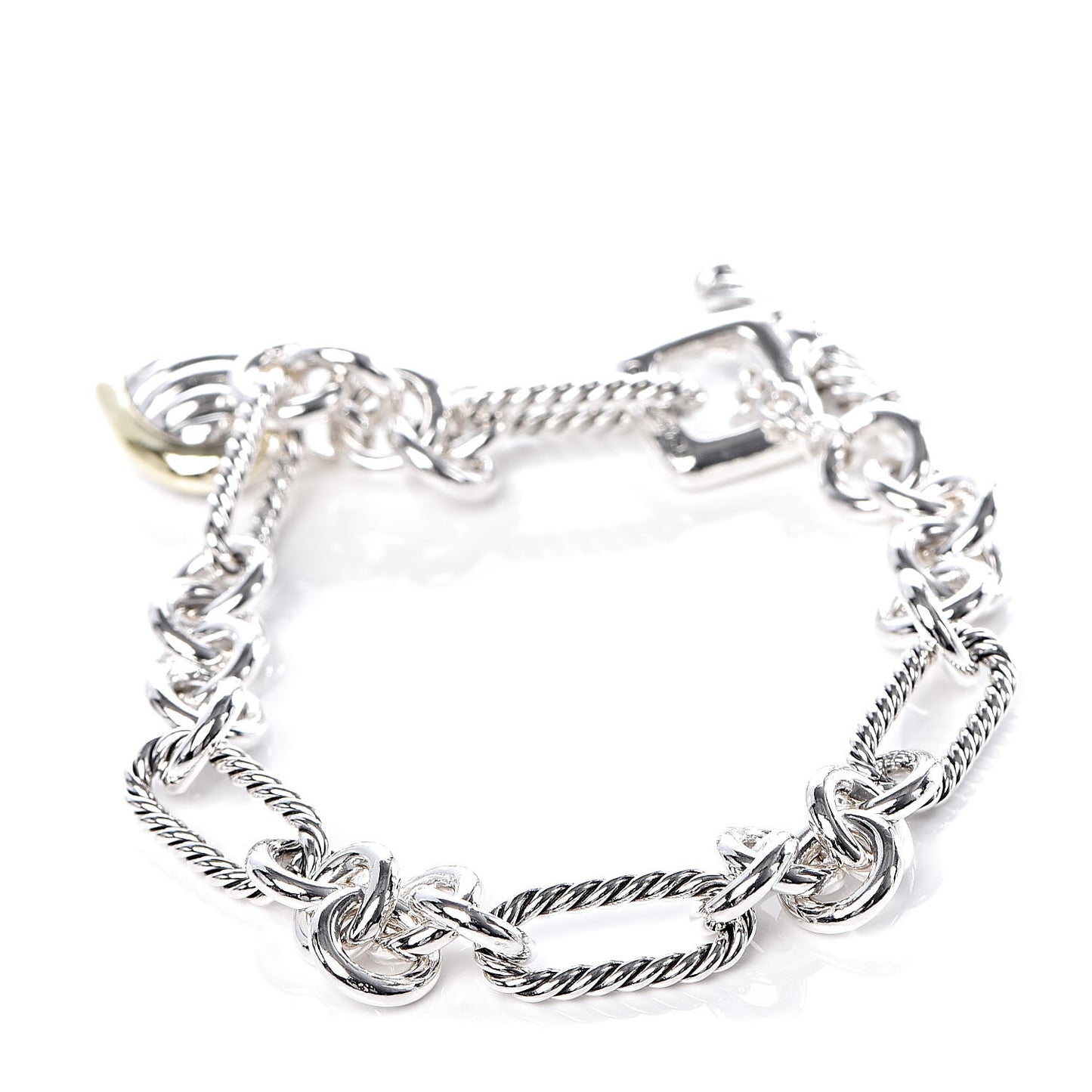 Sterling Silver 18K Yellow Gold Cable Heart Charm Bracelet