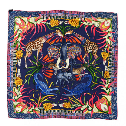 Hermes Silk La Marche Du Zambeze Scarf 90 Indigo Rose Vif Multicolor 1 of 5