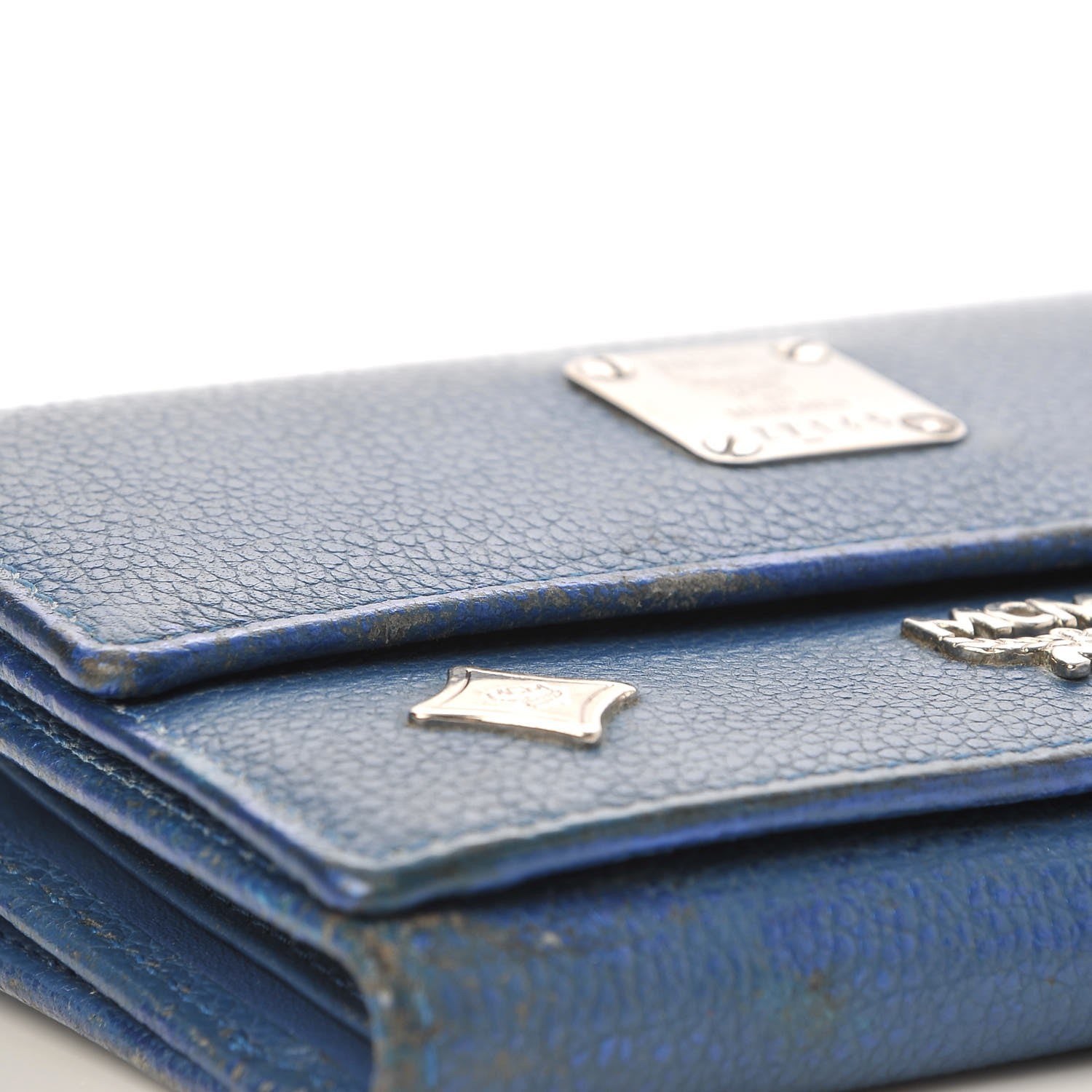 MCM Calfskin Studded Compact Wallet Blue 13 of 19