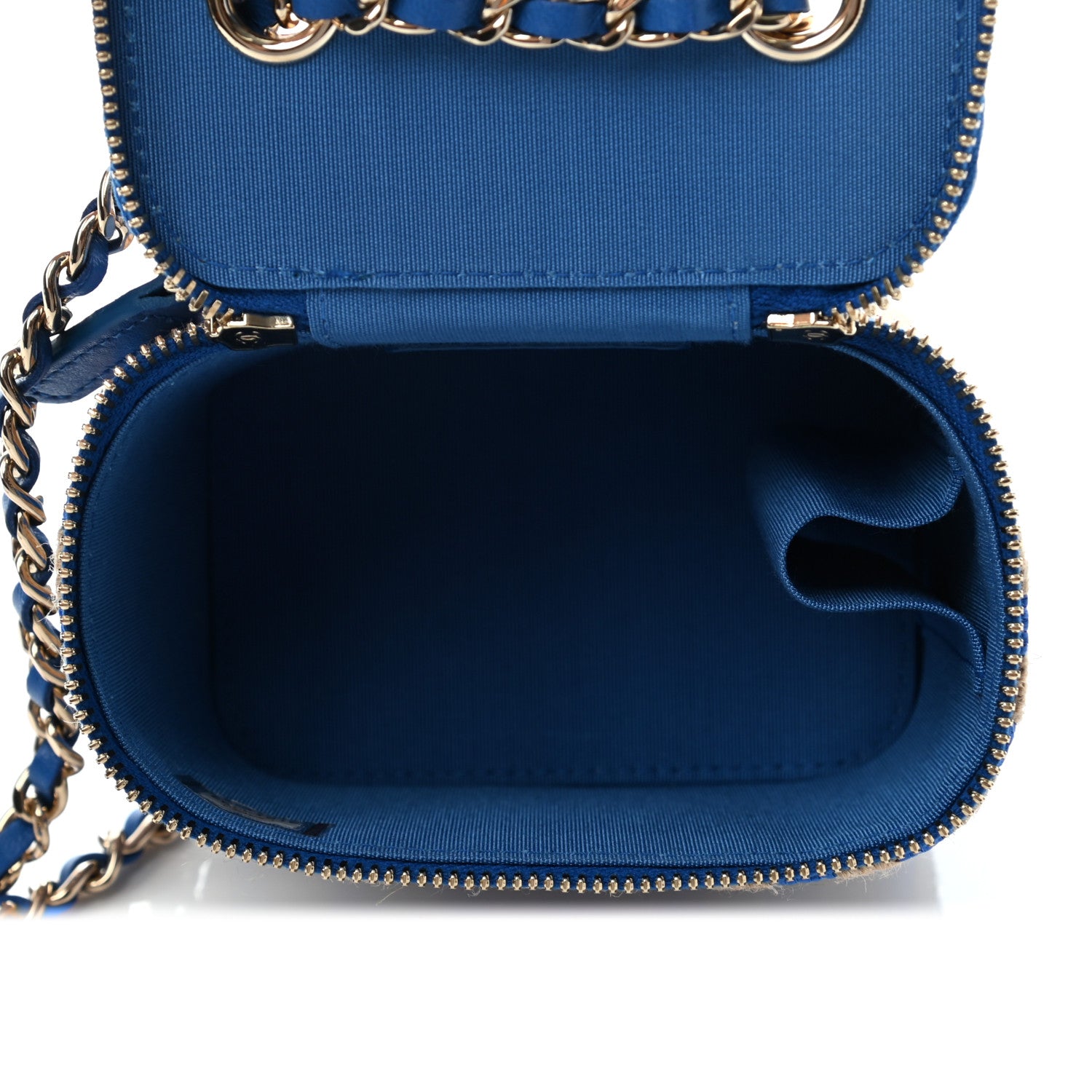 Chanel Raffia Jute Striped Mini Vanity Case With Chain Blue Beige 4 of 6