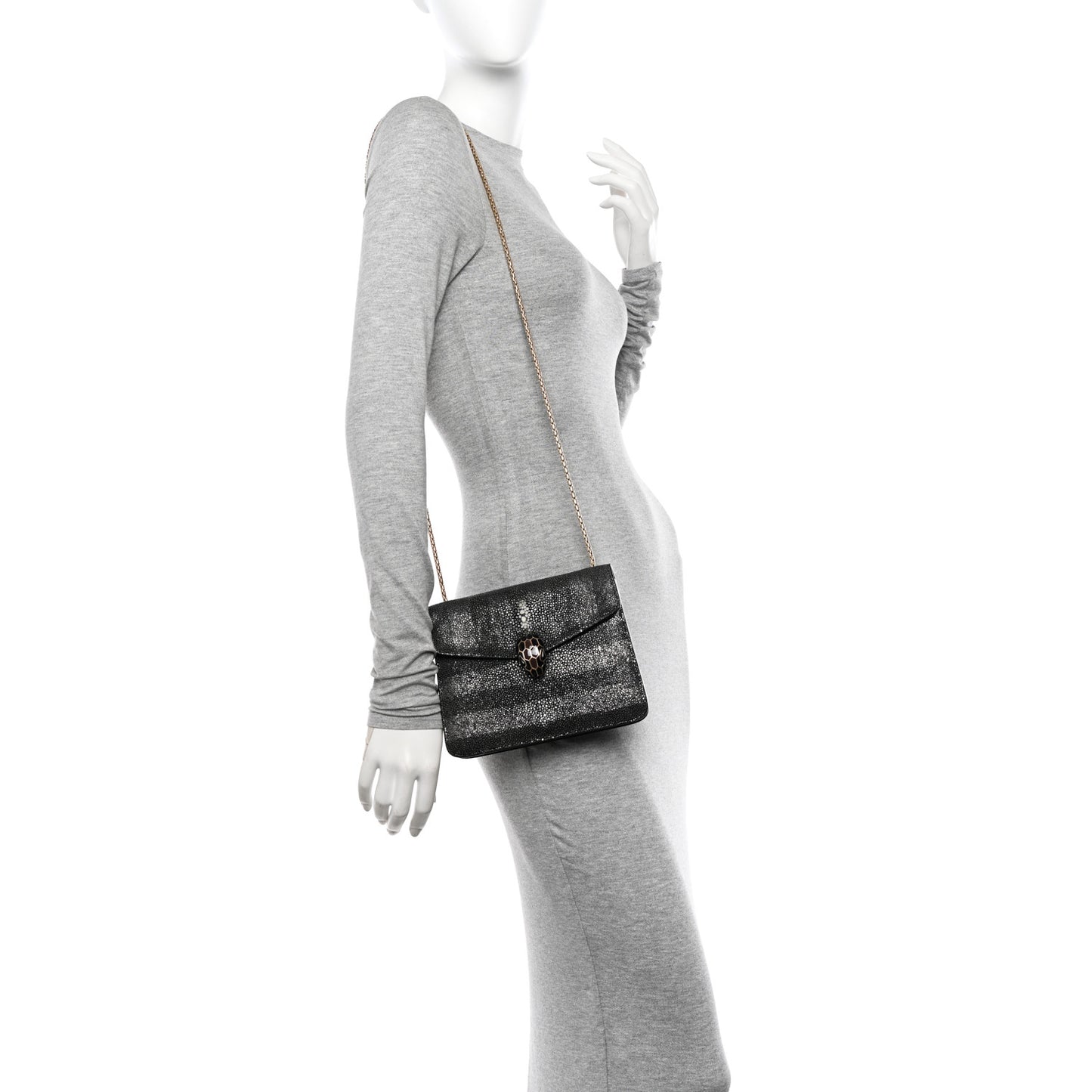 Galuchat Striped Serpenti Forever Crossbody Bag Black Grey