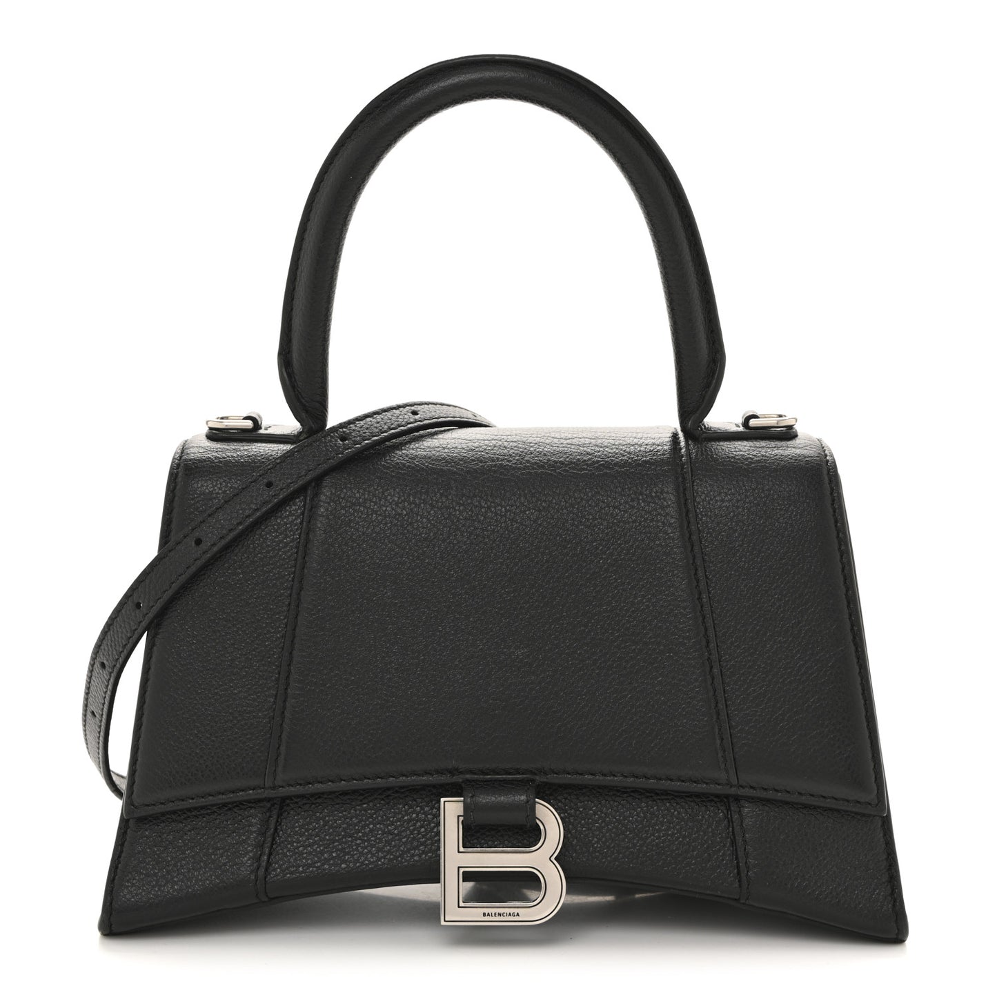 Grained Calfskin Small Hourglass Top Handle Bag Black