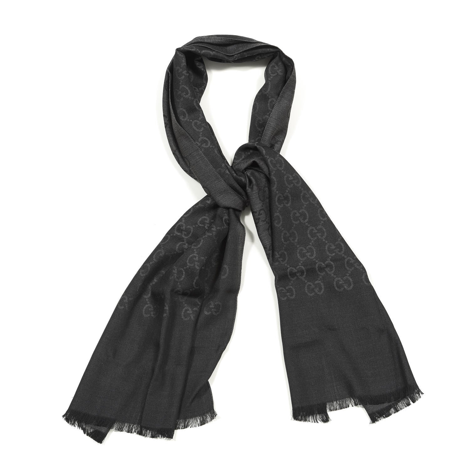 Gucci Wool Silk GG Monogram GGNat Scarf Anthracite 1 of 4