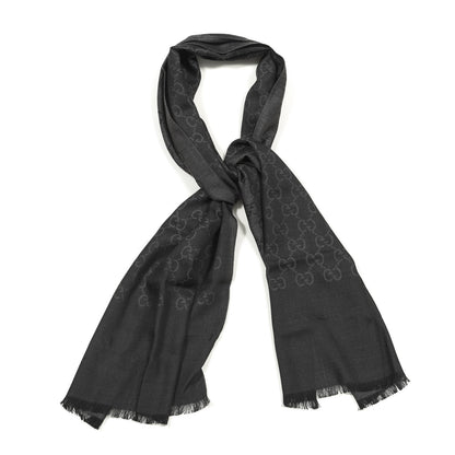 Gucci Wool Silk GG Monogram GGNat Scarf Anthracite 1 of 4