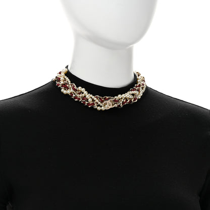 Chanel Pearl Lambskin CC Multi Strand Chain Choker Necklace Red 2 of 6
