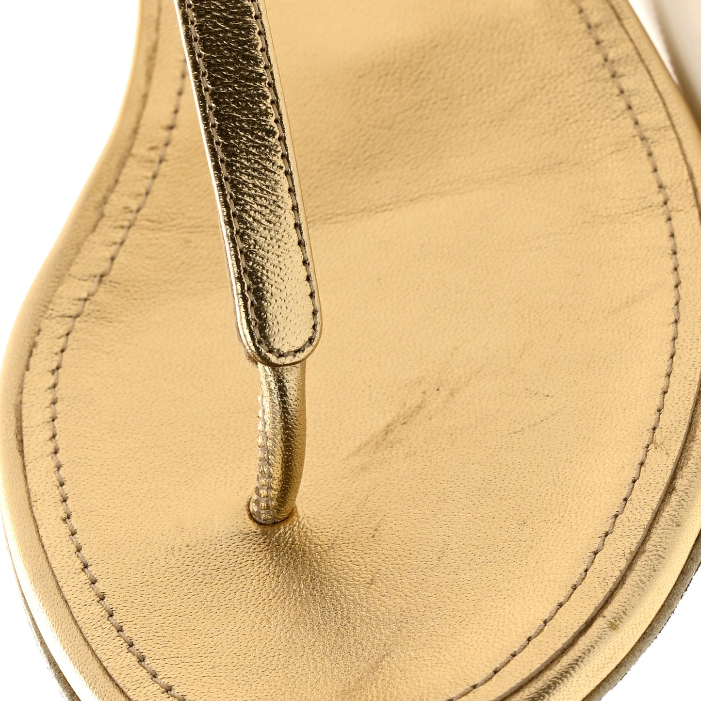 Laminated Lambskin CC Leaf Thong Sandals 37 Golden