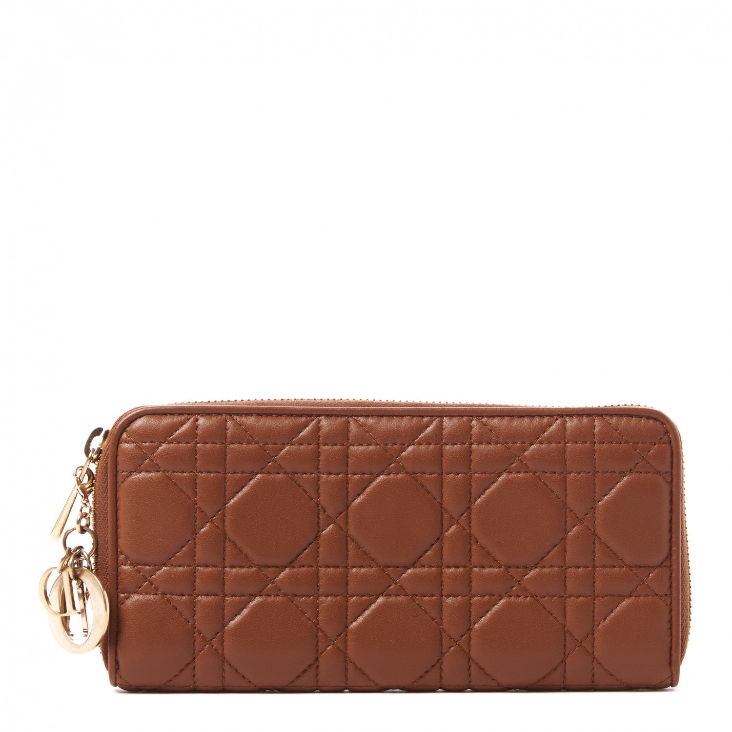 Christian Dior Lambskin Cannage Lady Dior Zip Wallet Tan 2 of 8