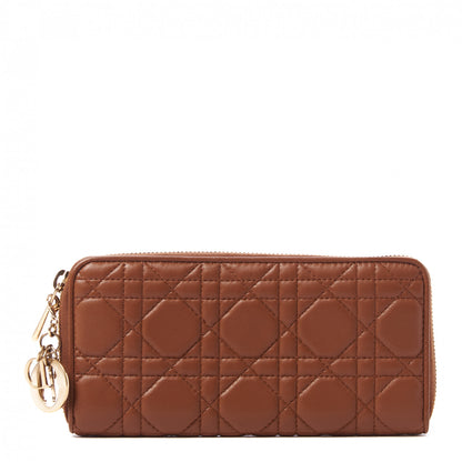 Christian Dior Lambskin Cannage Lady Dior Zip Wallet Tan 2 of 8