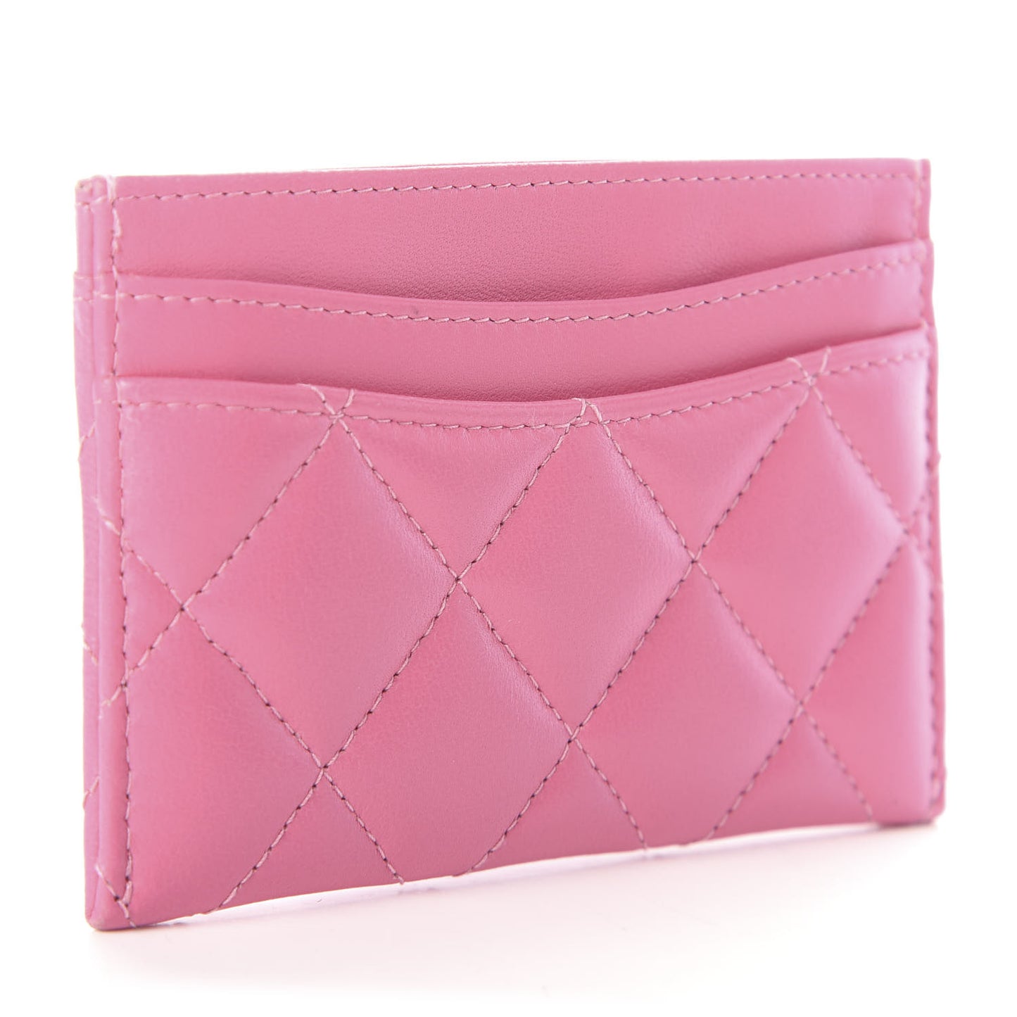 Lambskin Quilted Card Holder Pink