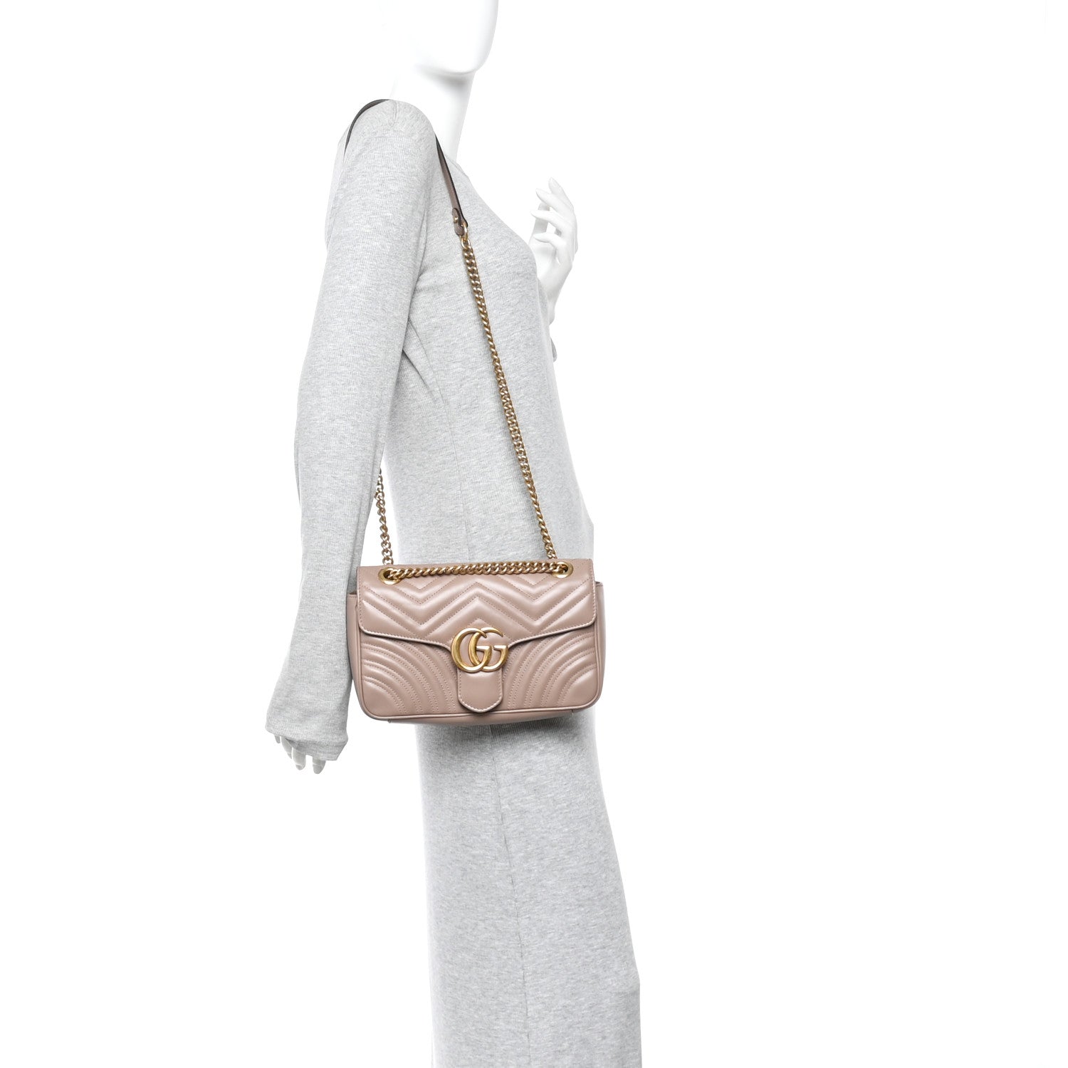 Gucci Calfskin Matelasse Small GG Marmont Shoulder Bag Porcelain Rose 2 of 11