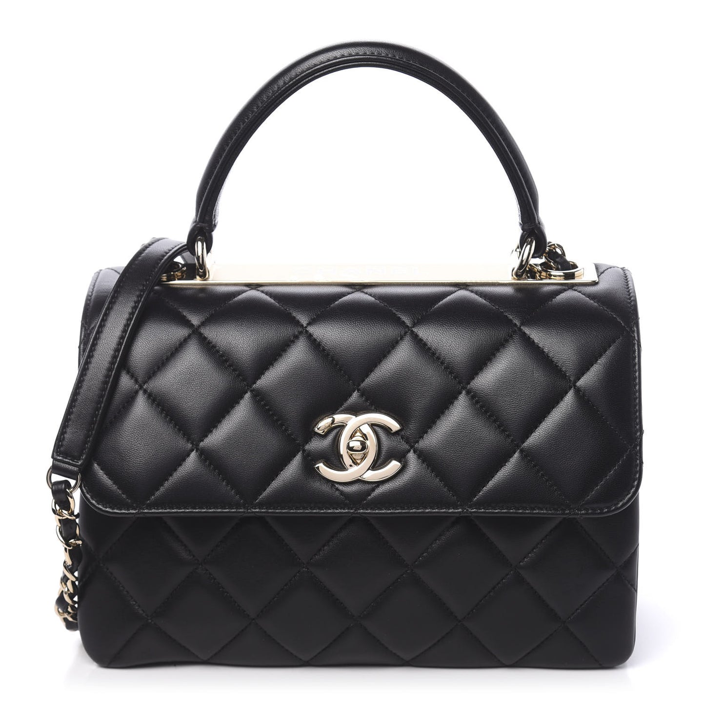 Lambskin Quilted Small Trendy CC Dual Handle Flap Bag Black