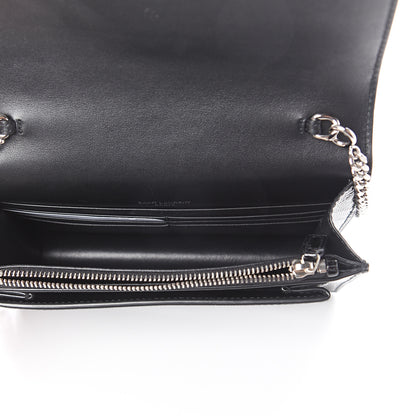 Saint Laurent Calfskin Lizard Embossed Monogram Sunset Chain Wallet Black 4 of 7