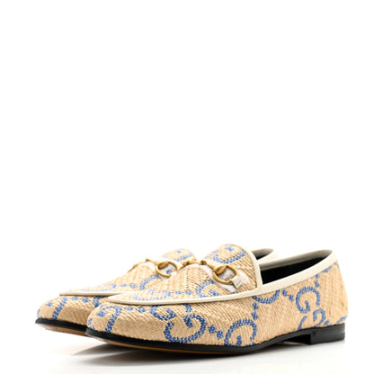 Gucci Raffia Horsebit Womens Jordaan Loafers 36 Natural Royale Mystic White 3 of 10