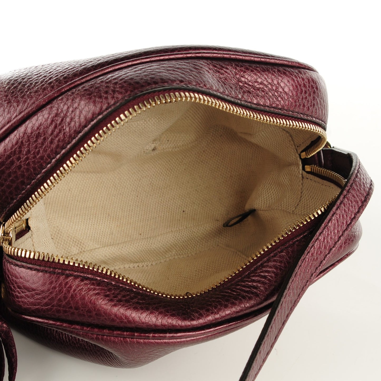 Metallic Pebbled Calfskin Small Soho Disco Bag Burgundy