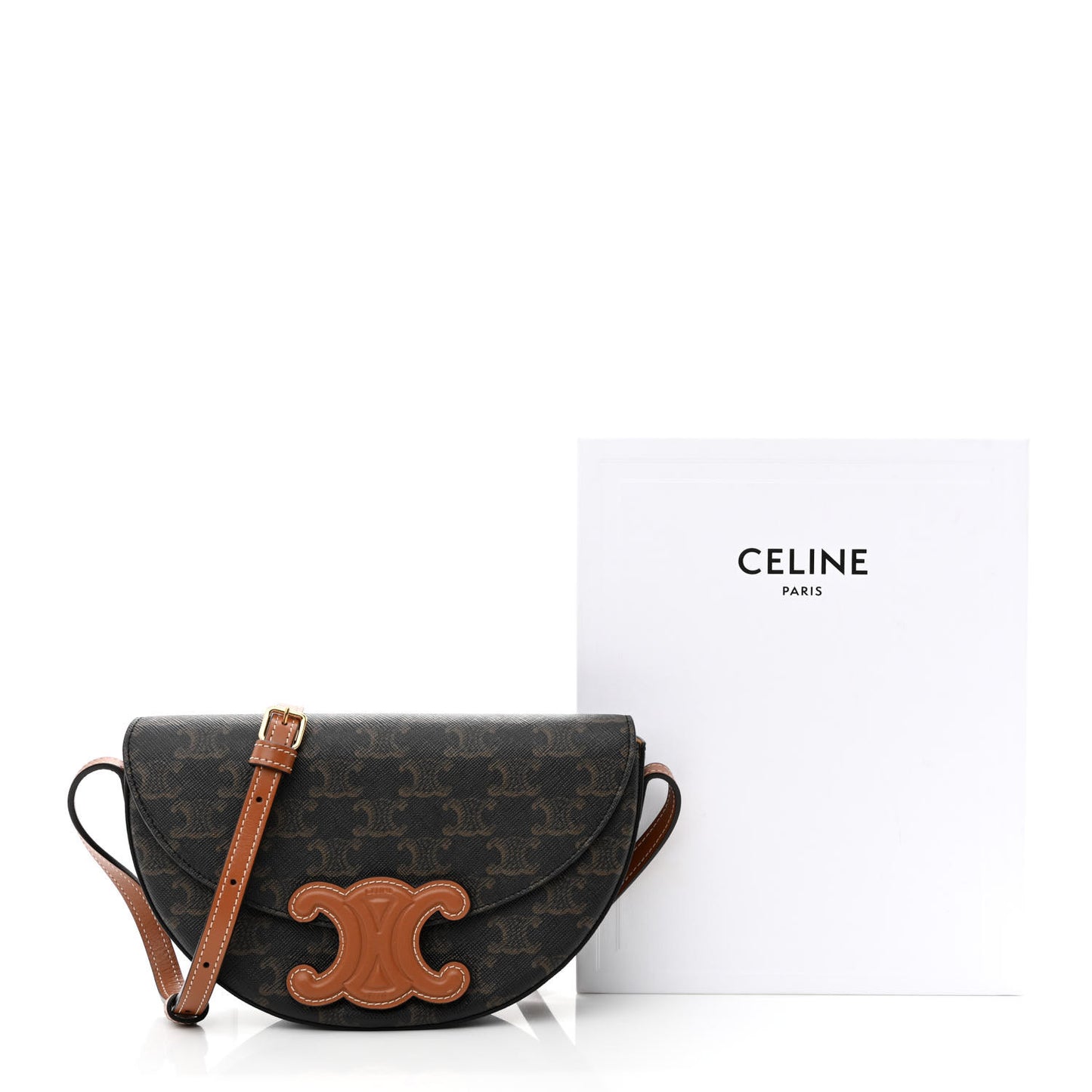 Calfskin Triomphe Canvas Besace Tan