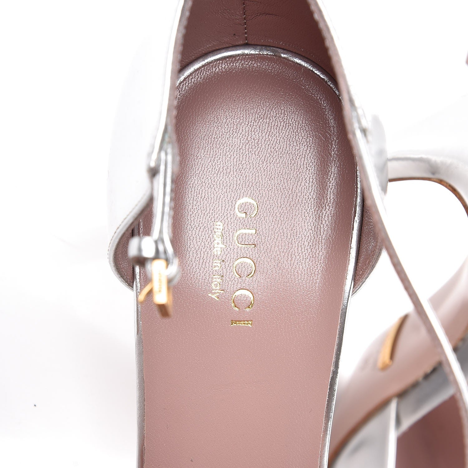Gucci Metallic Nappa Studded Glow Light T-Strap Pumps 39 Silver 7 of 9