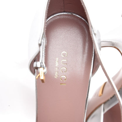 Gucci Metallic Nappa Studded Glow Light T-Strap Pumps 39 Silver 7 of 9