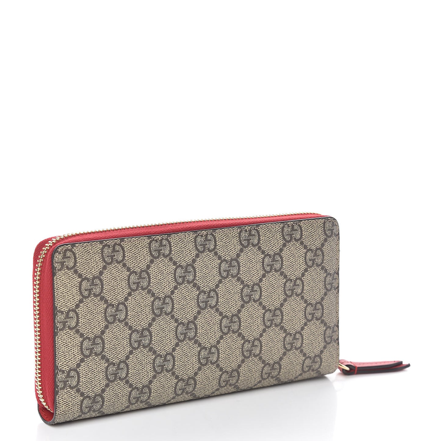GG Supreme Monogram Bosco Patch Zip Around Wallet Beige Malva Hibiscus Red