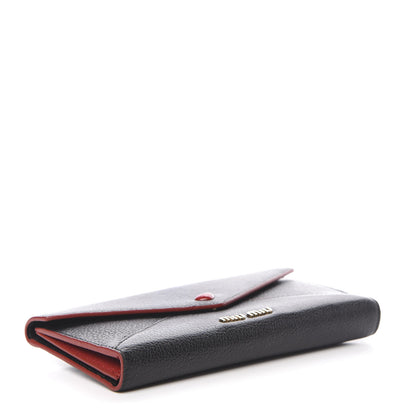 Miu Miu Goatskin Madras Love Envelope Wallet Black 4 of 9