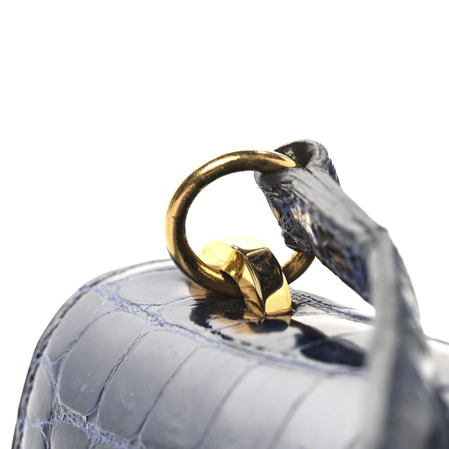 Shiny Crocodile Mini Kelly Sellier 20 Bleu Marine