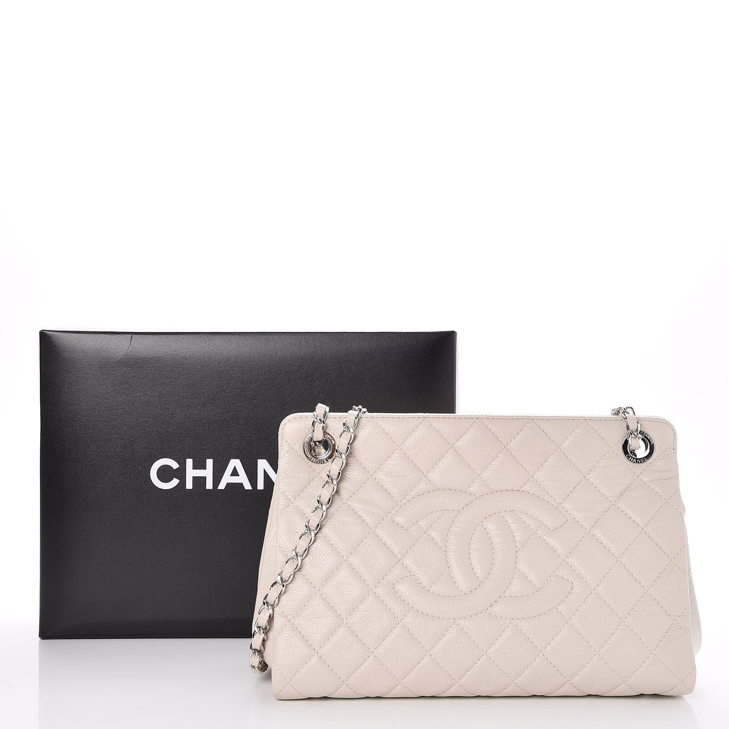 Caviar Timeless CC Shopping Tote Beige Clair