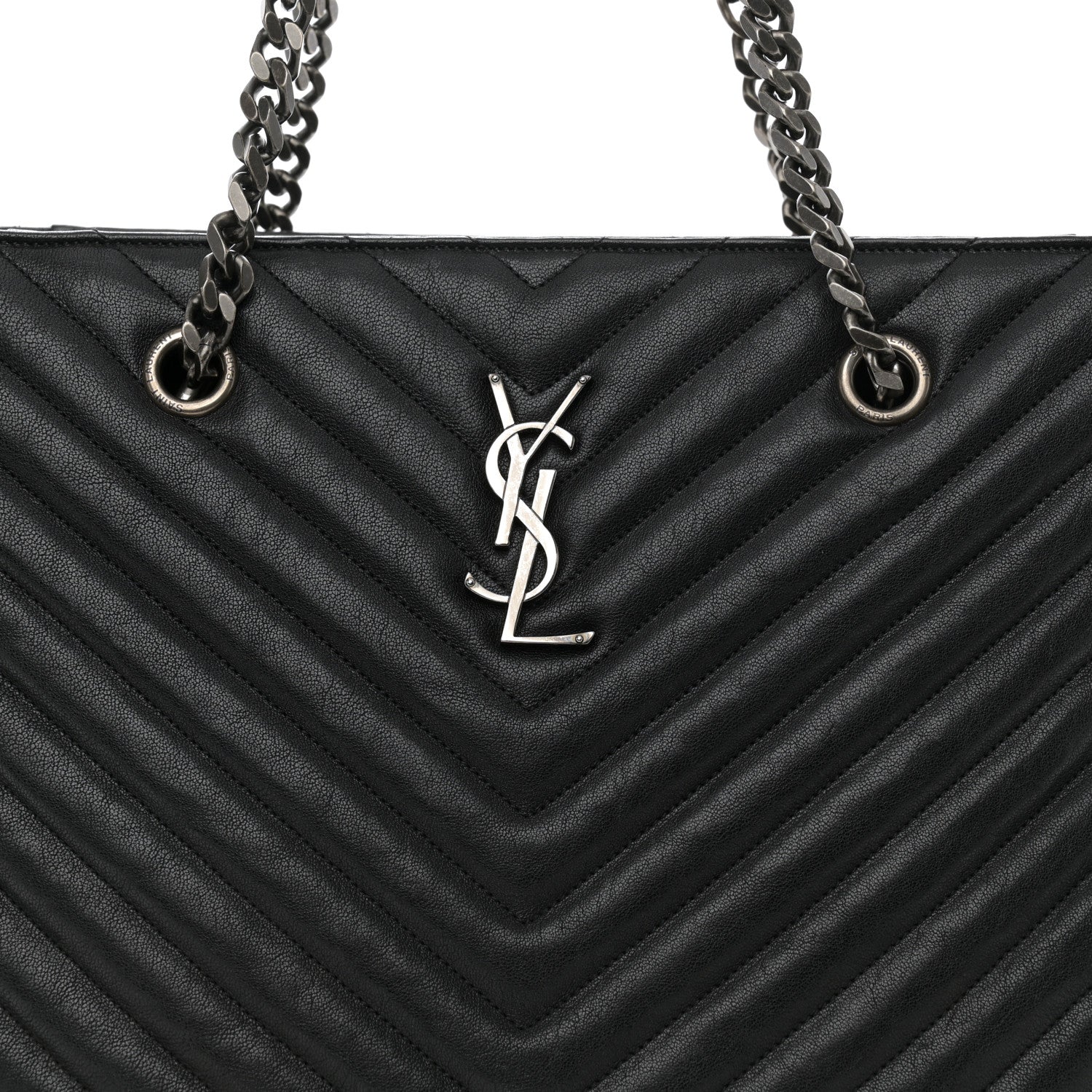 Saint Laurent Sheepskin Matelasse Chevron Large Monogram Shopping Bag Black 7 of 9