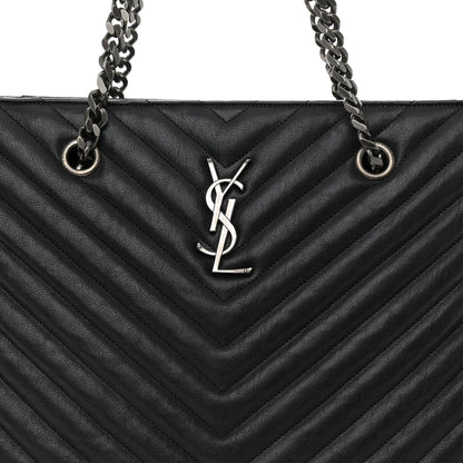 Saint Laurent Sheepskin Matelasse Chevron Large Monogram Shopping Bag Black 7 of 9