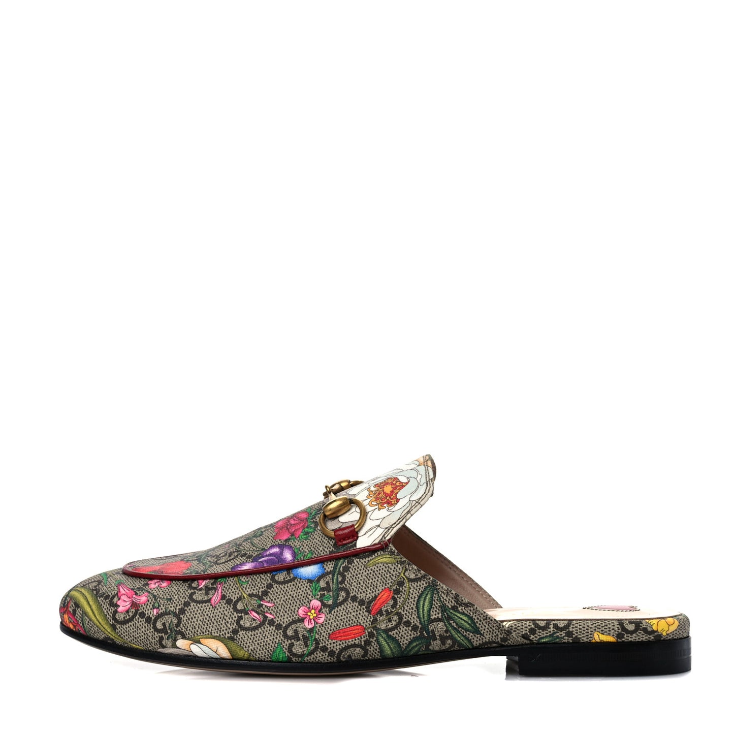 GG Supreme Monogram Flora Womens Princetown Slippers 36.5 Beige Ebony Multicolor Rosso