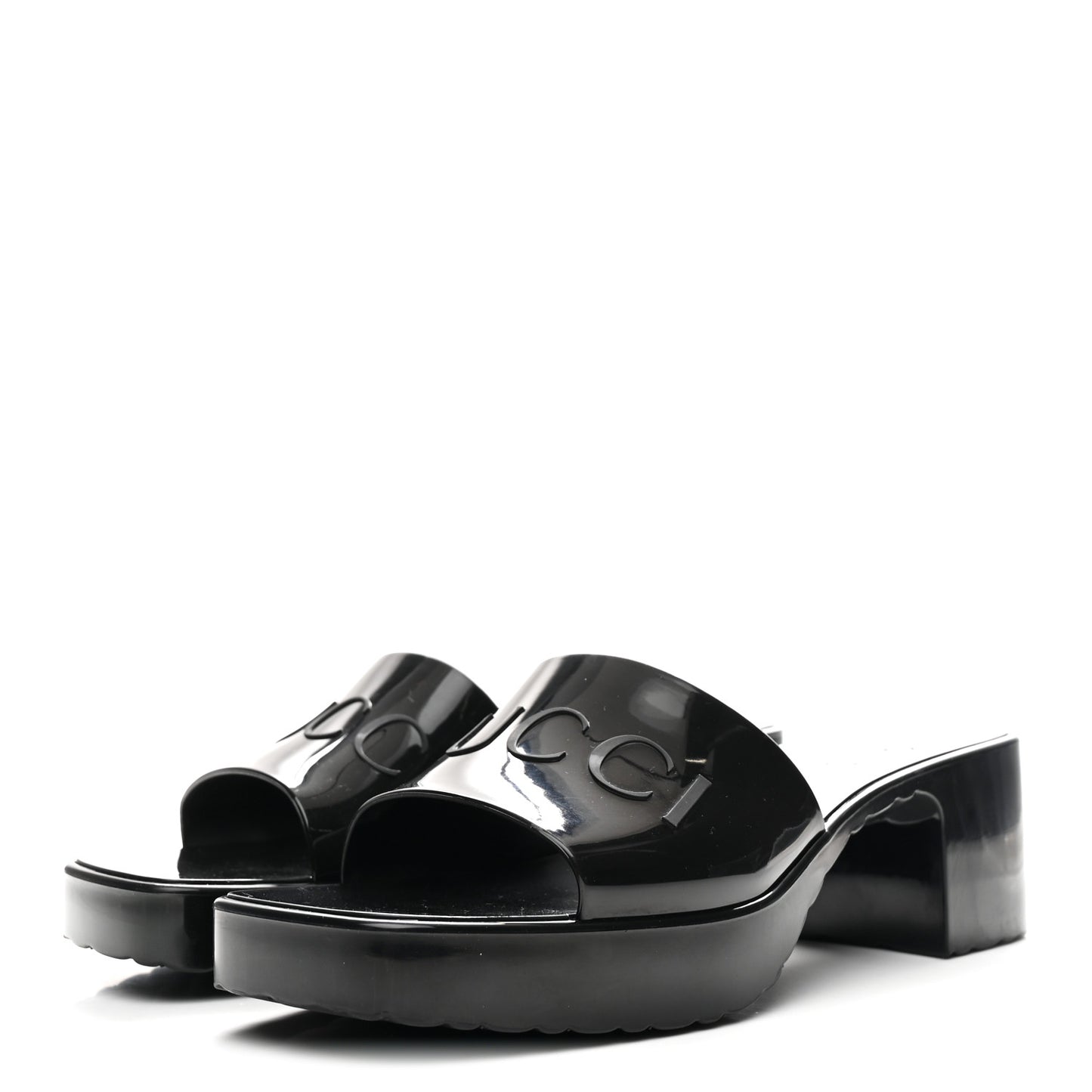 Rubber Gucci Logo Womens Platform 20/60mm Slide Sandals 37 Black