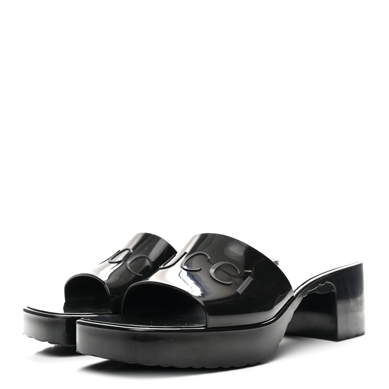 Gucci Rubber Gucci Logo Womens Platform 20/60mm Slide Sandals 37 Black 4 of 10