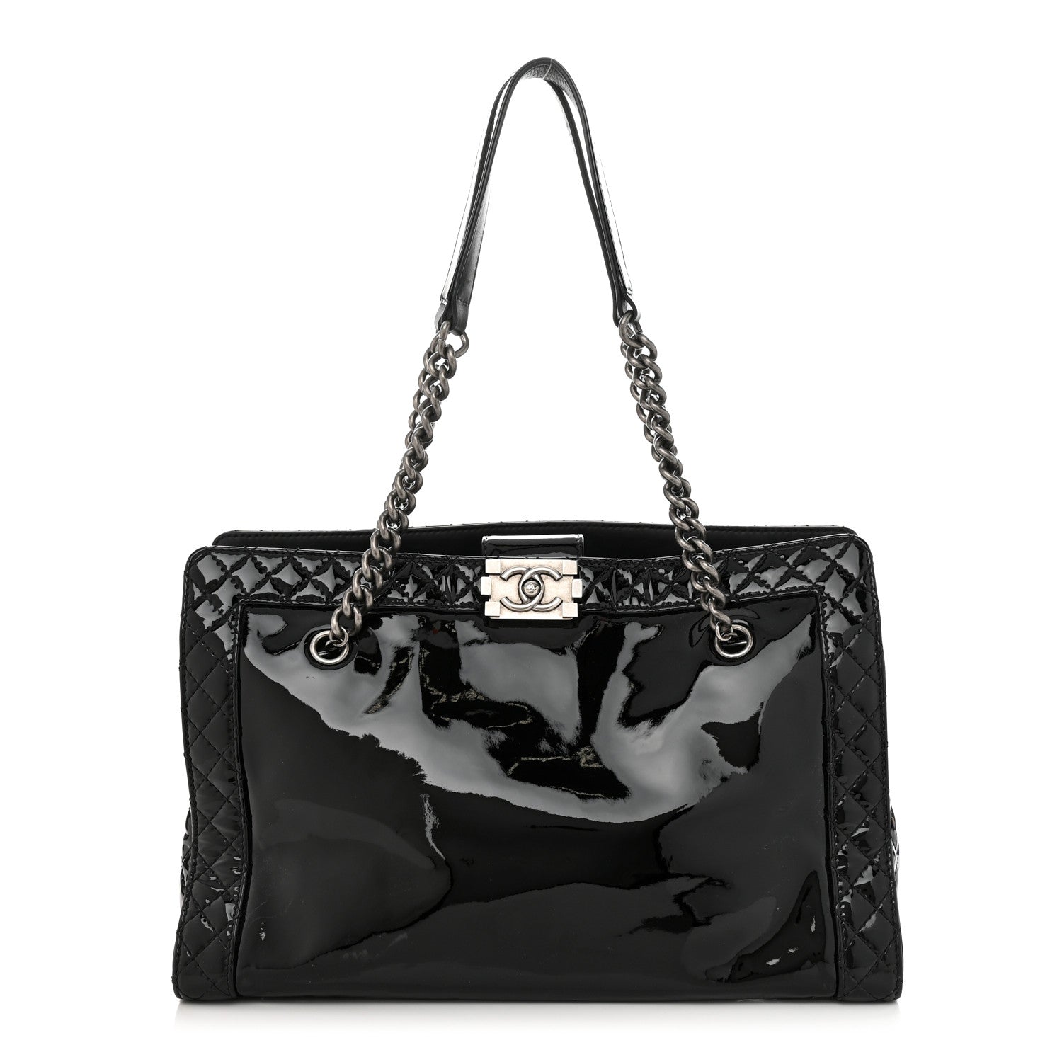 Chanel Patent Quilted Reverso Boy Tote Black 1 of 11