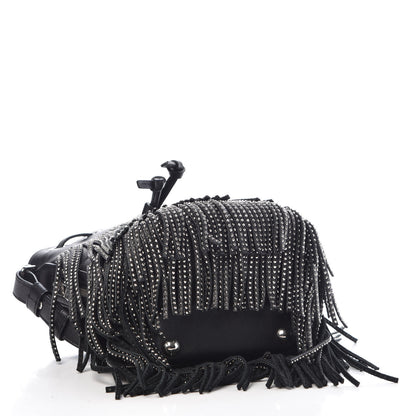 Saint Laurent Calfskin Studded Small Emmanuelle Fringe Bucket Bag Black 4 of 10