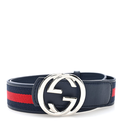 Gucci Calfskin Web Interlocking G Belt 90 36 Navy 1 of 4