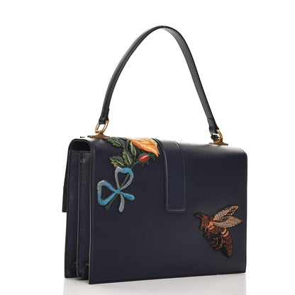 Gucci Calfskin Embroidered Riche Stripe Shoulder Bag Blue Red 3 of 10