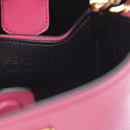 Prada Saffiano Cuir Calfskin Small Panier Bucket Bag Magenta Black 6 of 10